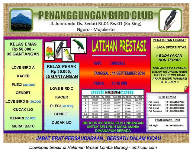 Brosur Latpres Burung Berkicau Penanggungan BC, Mojokerto, 14 September 2014