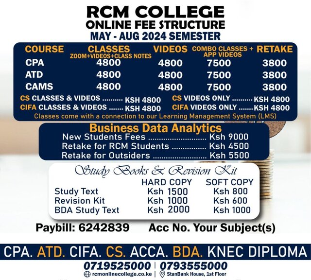 Intake for KASNEB Courses, RCM Online College