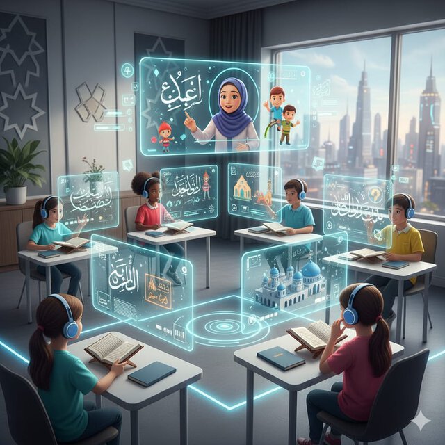 Teacher interact with students through online quran classes in UAE