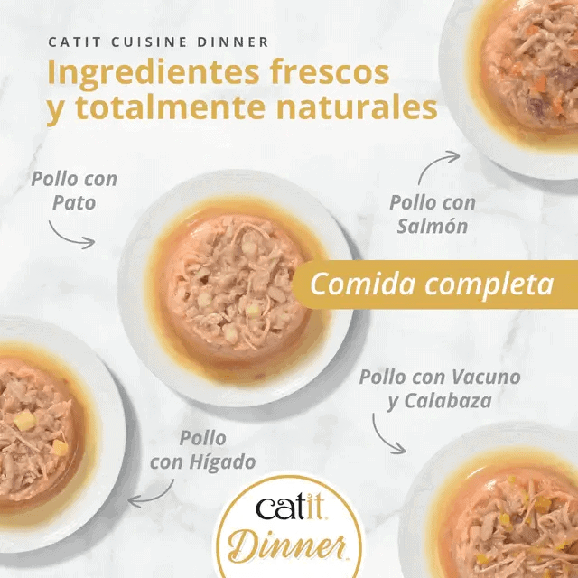 Cuisine Dinner de Pollo con Salmón para gato, detalle