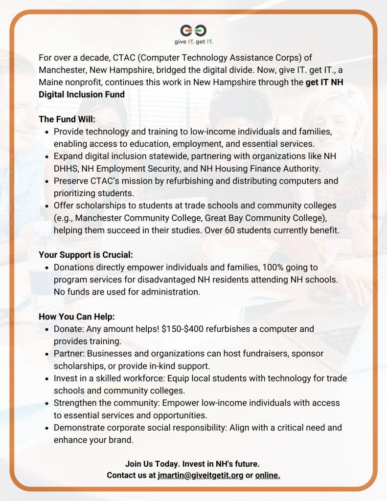 Support the get IT NH Digital Inclusion Fund in Honor of CTAC New Hampshire