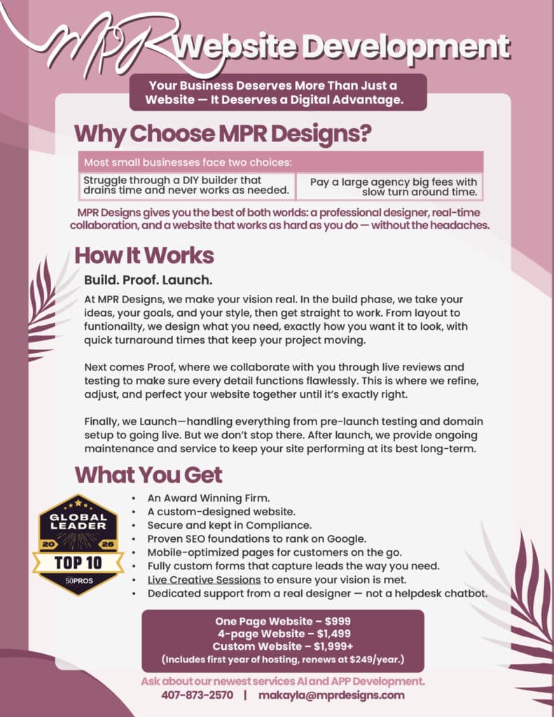 MPR Designs website development services: Why choose us, how it works, what you get, and pricing.
