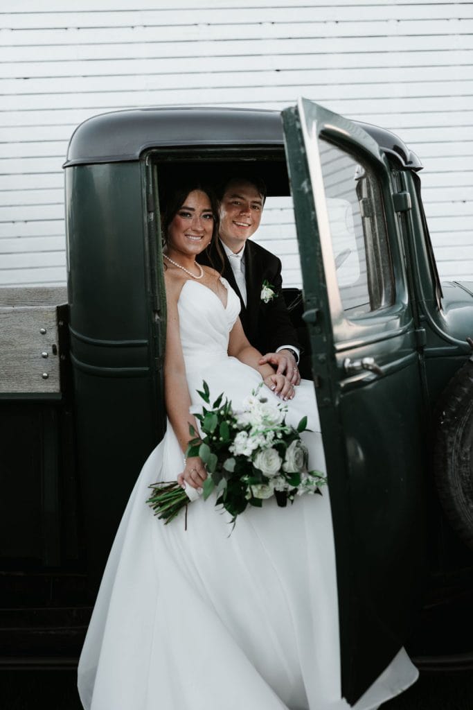 Wedding couple in 1934 truck