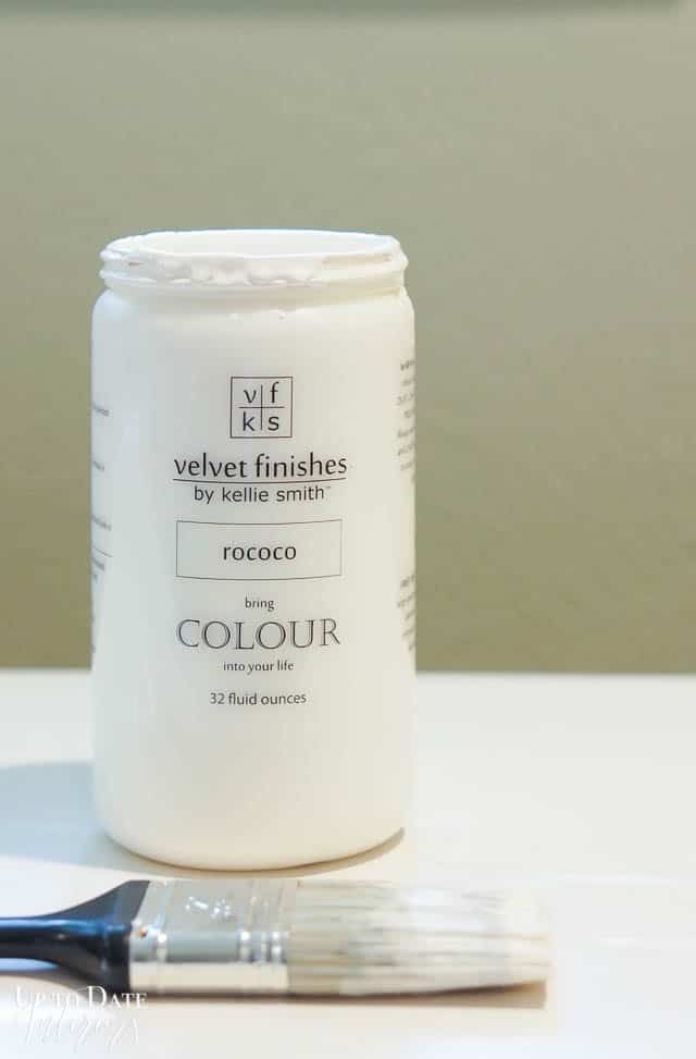the best paint for furniture without sanding picture of paint jar on a counter with paint brush