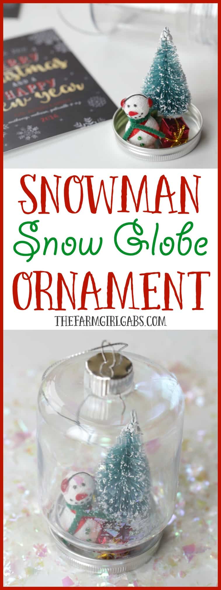 This DIY Snowman Snow Globe Ornament is an easy holiday craft to give along with your family Christmas card.