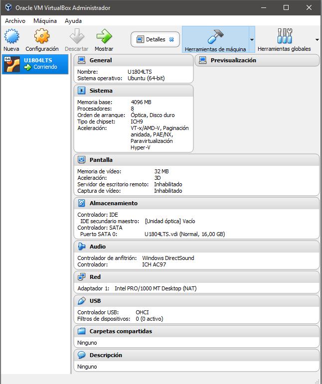 VM Ubuntu 18.04 LTS en VirtualBox (Host Windows 10)