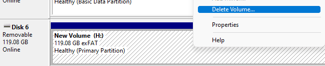 disk management delete volume