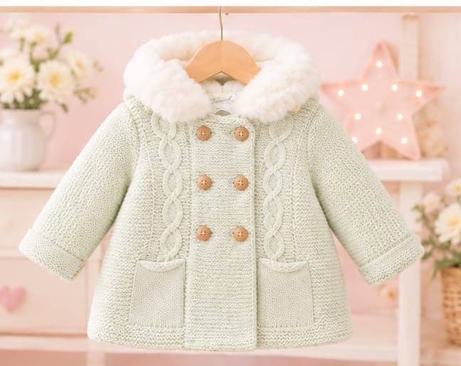 Abrigo de lana pelito gorro Beige