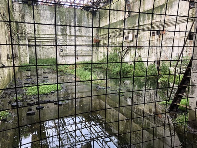 Views through an abandoned building at Orford Ness