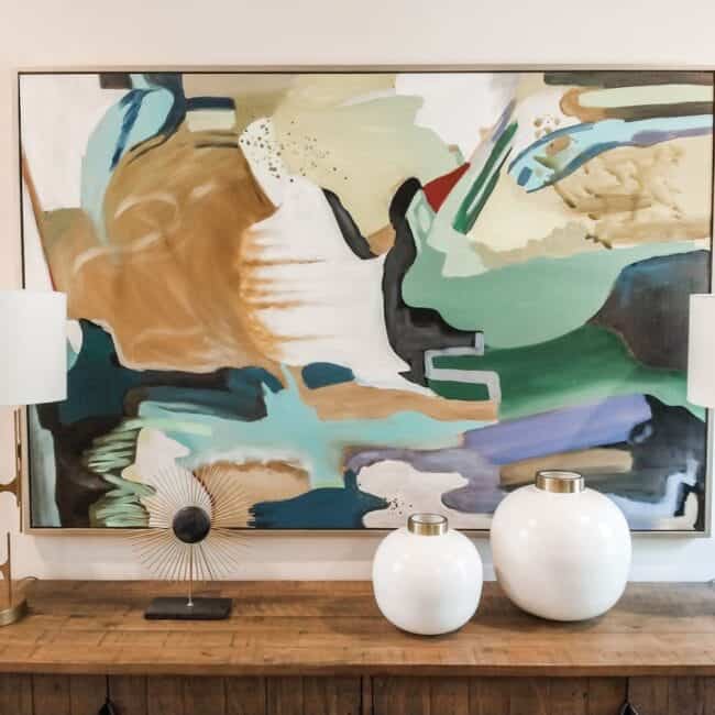 Elegant contemporary living room artwork on wall.