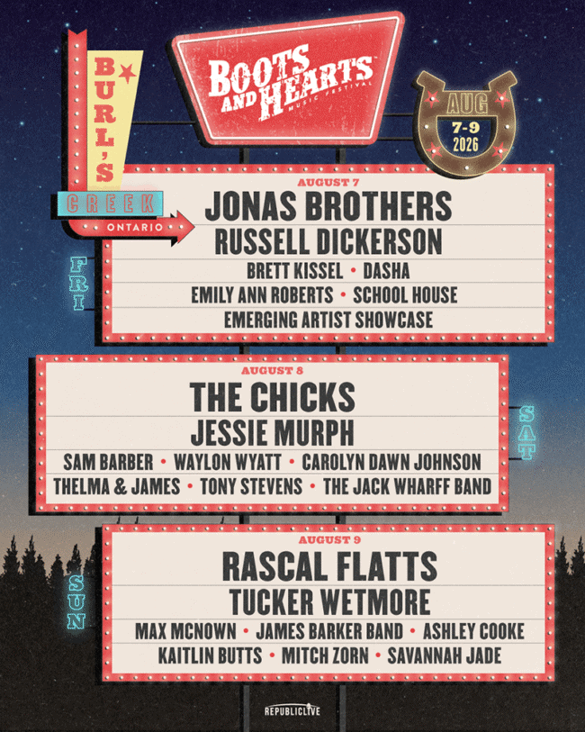 Boots and Hearts 2026 lineup poster