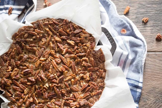 Bourbon Pecan Pie with Blondie from Above