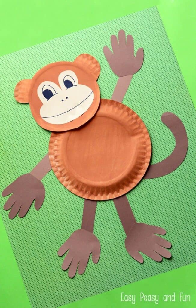 monkey craft made with paper plate and construction paper