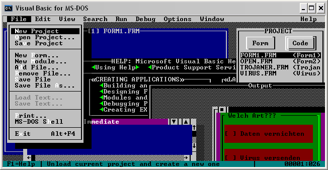 Die Entwicklungsumgebung von Visual Basic für MS-DOS