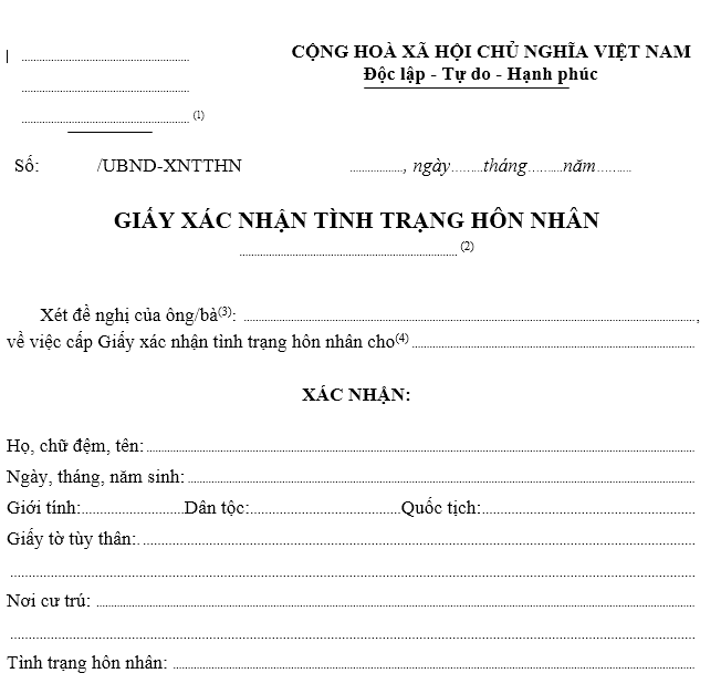 Mẫu giấy xác nhận tình trạng hôn nhân.