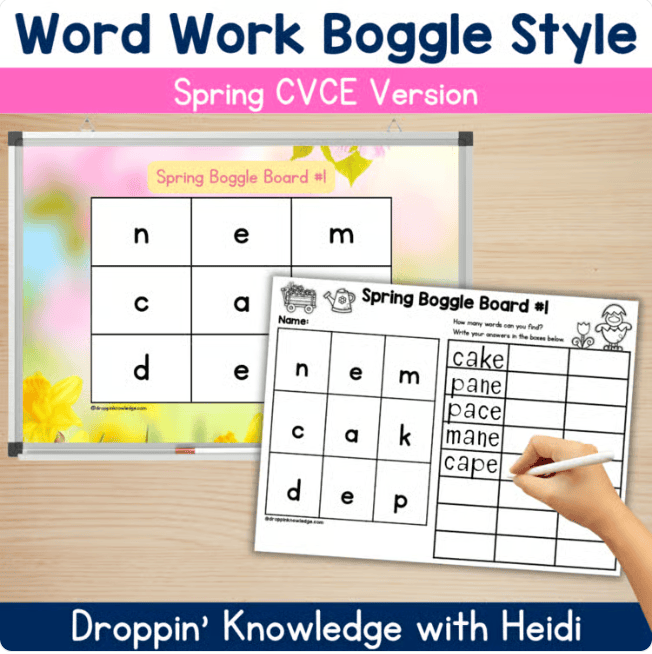 Word Work Boggle Style SPRING Boards CVC Words, Blends, Digraphs, CVCE Silent E