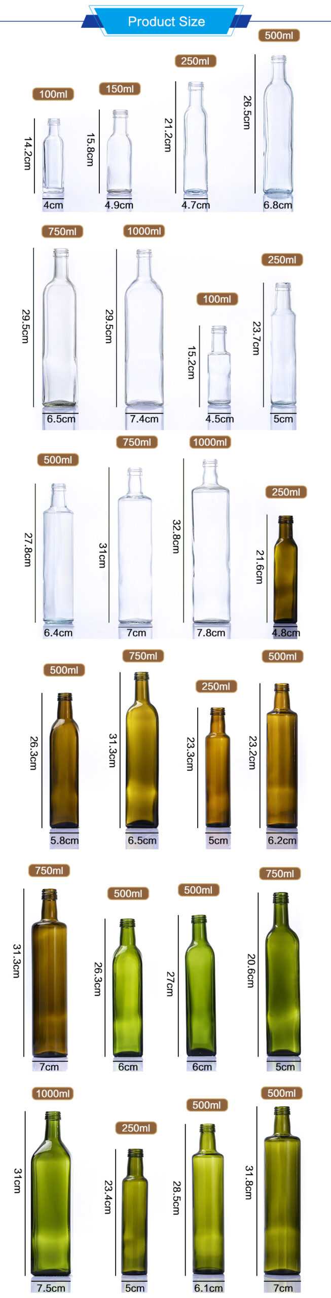 oil bottles wholesale sizes