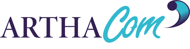 Logo ARTHACOM en couleur, violet et bleu.