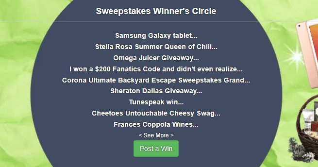 Latest sweepstakes winners