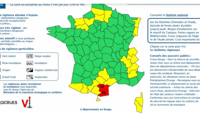Avec le redoux se poursuivant, la fonte de la neige contribuera à augmenter le débit des cours d'eau. Sur le littoral des Pyrénées-Orientales et de l'Aude, la houle et les fortes vagues d'est à nord-est vont gêner l'écoulement des rivières indique ce soir la préfecture des Pyrénées Orientales.