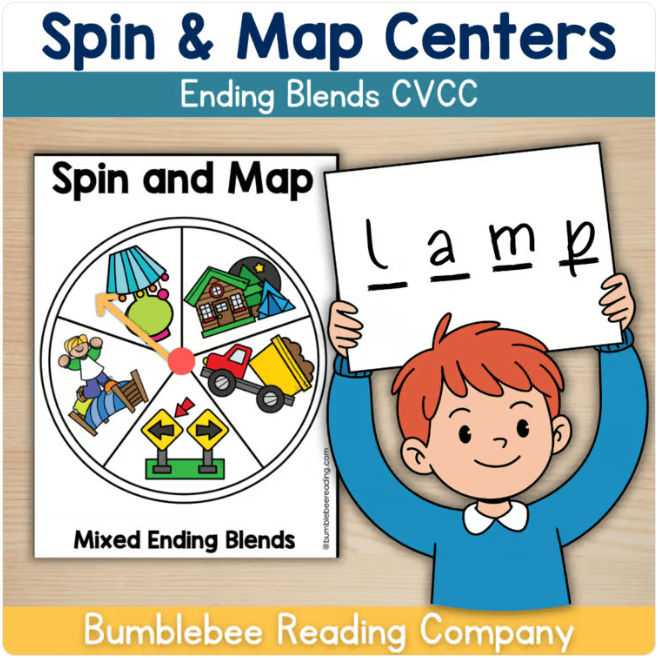 Orthographic Word Mapping with Spinners Center ENDING BLENDS CVCC