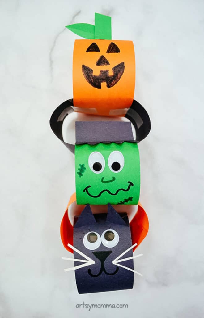 Halloween craft ideas for kids featuring a fun paper chain craft