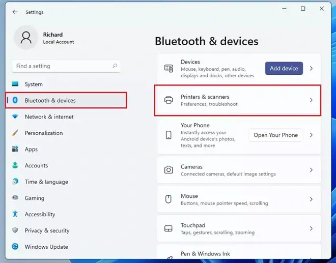 windows settings connect scanner to pc