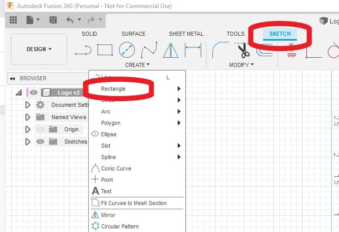 The sketch environment toolbar