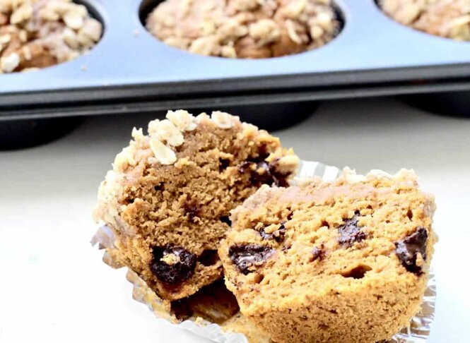 Healthy Pumpkin Chocolate Chip Oatmeal Muffins