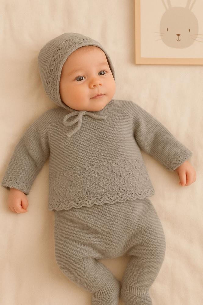 Conjunto Bebe lana  3 Piezas gris CORALO