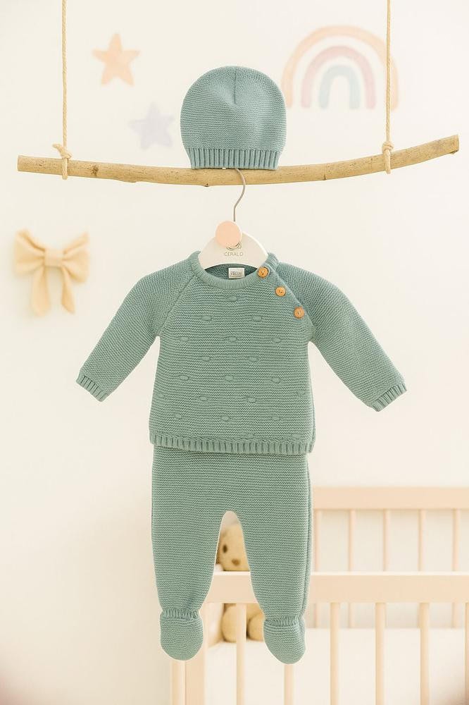 Conjunto Bebe lana  3 Piezas verde agua CORALO