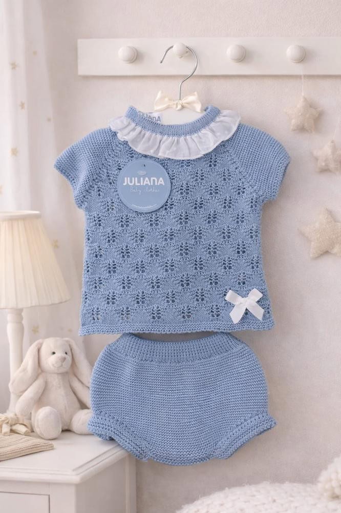 Conjunto Braga punto Rombos  Azul Pastel - JULIANA