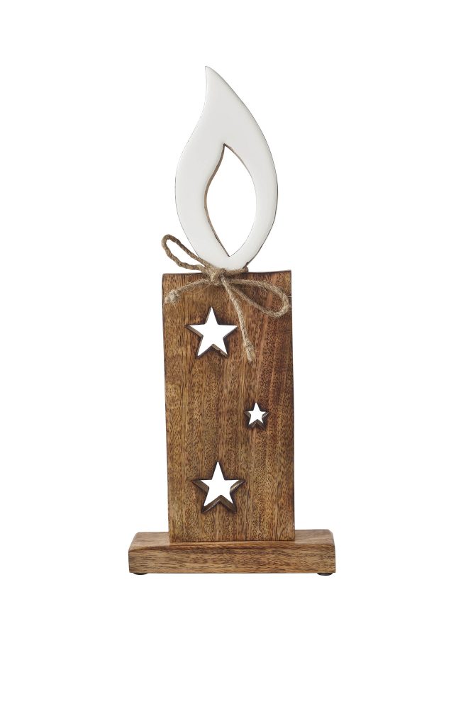 White Flame Natural Candle w/ Stars Wooden Figurine 17x7x2 - Image 2