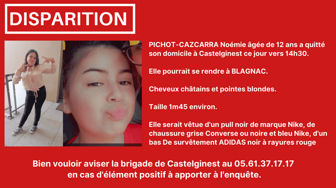 Disparition inquiétante adolescente 12 ans Toulouse