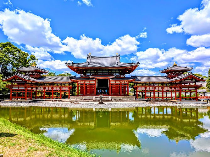 The famous Byodoin Phoenix Hall in Uji, known for its symmetrical architecture