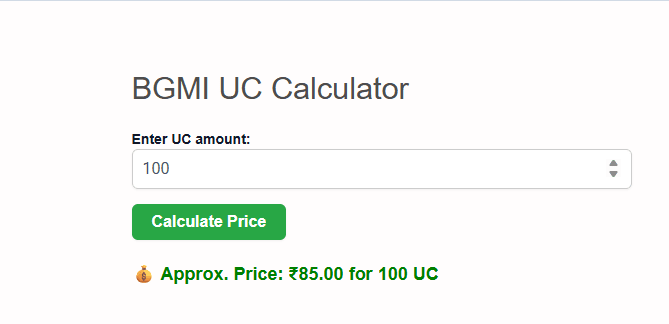 BGMI UC Calculator example image