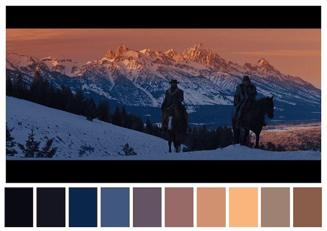 Django Unchained (2012) dir. Quentin Tarantino Iconic Movies Top 20 Pallette Colors of Iconic Movies Django Unchained 2012 dir