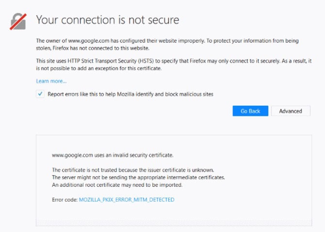 Firefox-MOZILLA_PKIX_ERROR_MITM_DETECTED-Security-Error-Code
