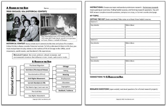 A Raisin in the Sun Worksheet
