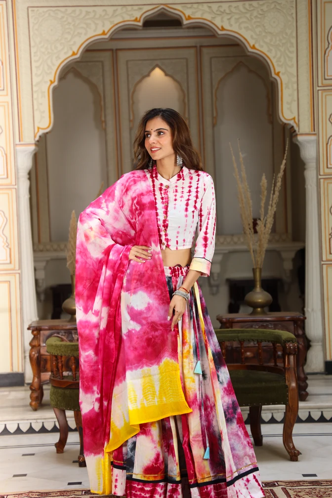 Multi Colour Tie Dye Cotton Lehanga Choli