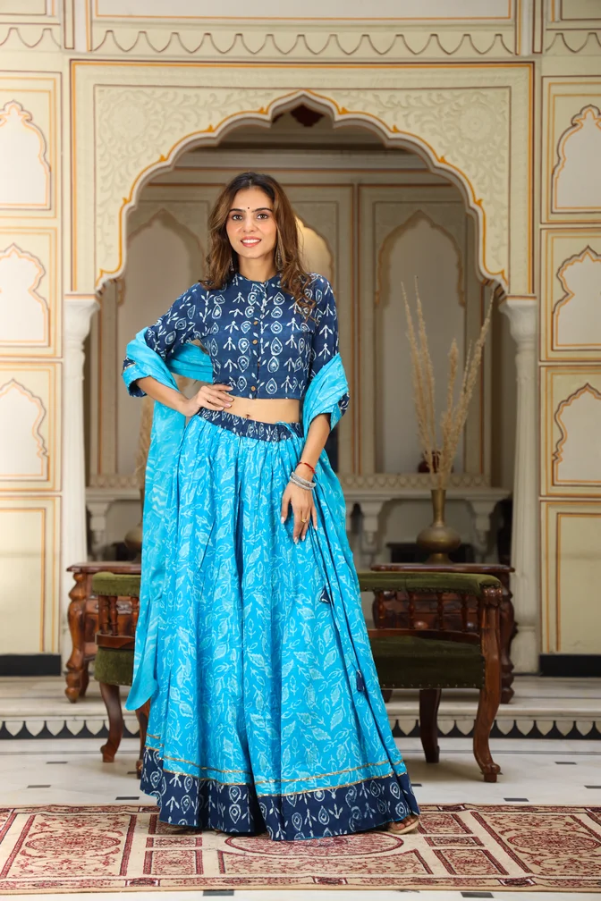 Indigo & Turquish Blue Cotton Lehanga Choli