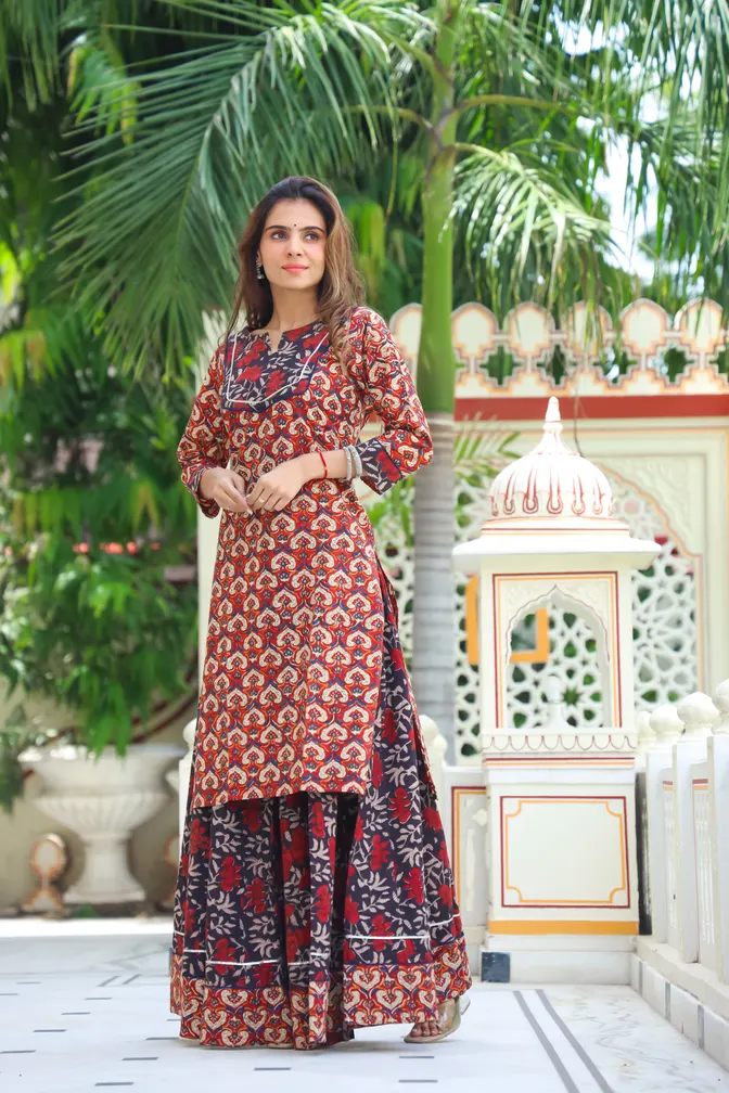 Kalamkari Print Cotton Kurti Skirt Dress