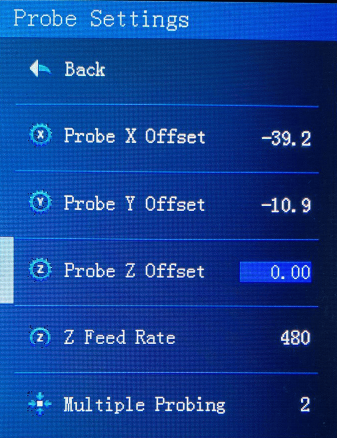 setting the z probe offset to 0
