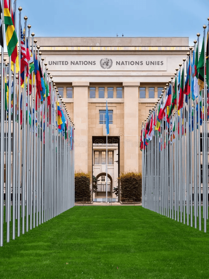Fachada de la sede de la ONU en Ginebra donde el Consejo de Derechos Humanos aprueba sus nefastas resoluciones