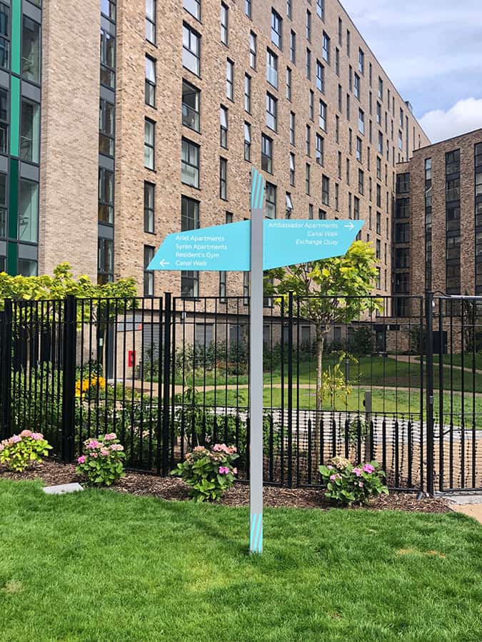 Fingerpost sign in the grounds of Clipper Quay