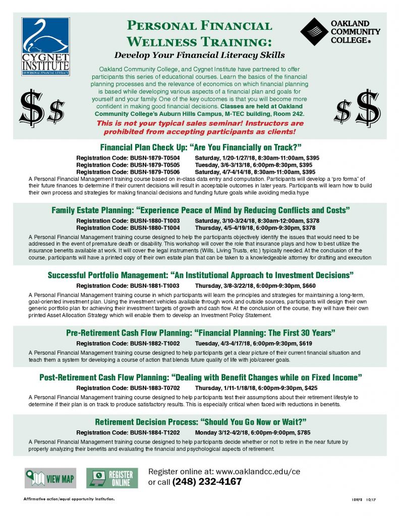 Cygnet Institute personal financial wellness training