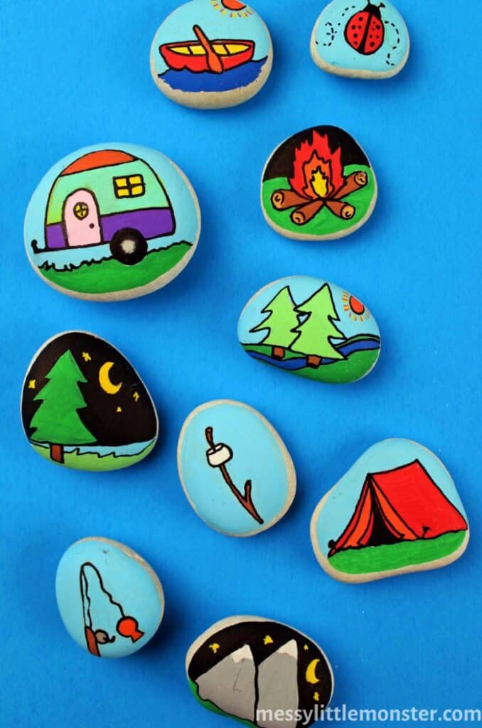 painted camping story stones