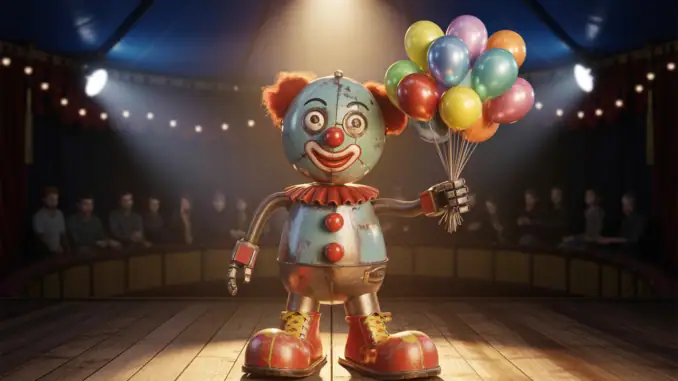 KI Roboter als Clown verkleidet