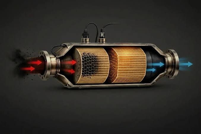 Cutaway illustration of a diesel particulate filter