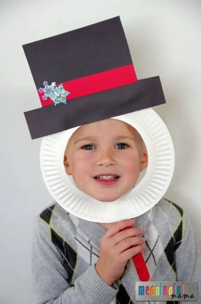 snowman paper plate mask